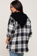 Black Plaid Hooded Maternity Shirt Jacket