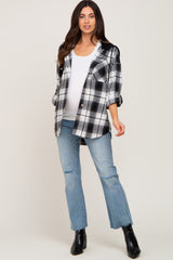 Black Plaid Hooded Maternity Shirt Jacket