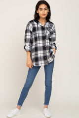 Black Plaid Hooded Shirt Jacket