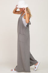 Olive Wide Leg Tie Back Overalls