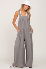 Olive Wide Leg Tie Back Overalls