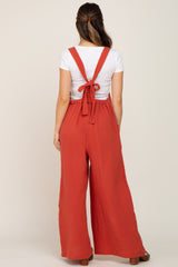 Rust Wide Leg Tie Back Maternity Overalls