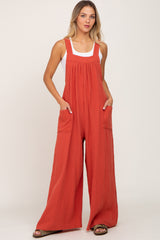 Rust Wide Leg Tie Back Overalls