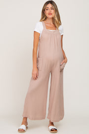 Taupe Wide Leg Tie Back Maternity Overalls