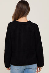 Black Open Knit Button Front Maternity Sweater