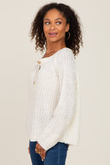 Ivory Open Knit Button Front Sweater