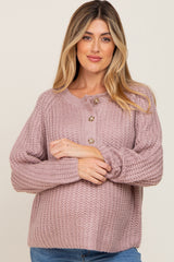 Mauve Open Knit Button Front Maternity Sweater