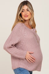 Mauve Open Knit Button Front Maternity Sweater