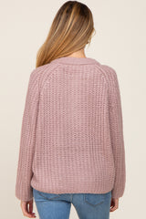 Mauve Open Knit Button Front Maternity Sweater