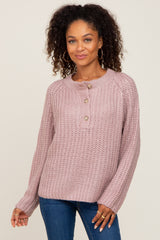 Mauve Open Knit Button Front Maternity Sweater