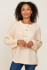 Beige Open Knit Button Front Sweater