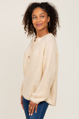 Beige Open Knit Button Front Sweater