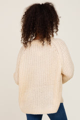 Beige Open Knit Button Front Sweater