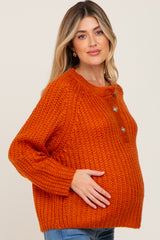 Rust Open Knit Button Front Maternity Sweater