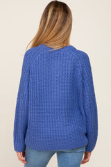 Blue Open Knit Button Front Maternity Sweater