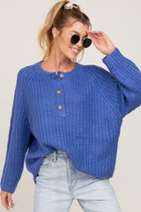 Blue Open Knit Button Front Maternity Sweater