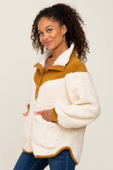 Cream Fleece Sherpa Contrast Pullover