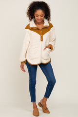 Cream Fleece Sherpa Contrast Pullover