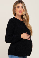 Black Soft Chenille Knit Maternity Sweater