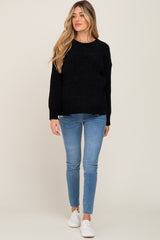 Black Soft Chenille Knit Maternity Sweater