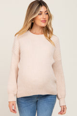 Beige Soft Chenille Knit Maternity Sweater