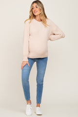 Beige Soft Chenille Knit Maternity Sweater