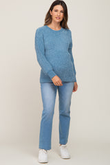 Blue Soft Chenille Knit Maternity Sweater