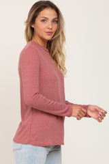 Rust Basic Ribbed Long Sleeve Top