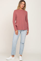 Rust Basic Ribbed Long Sleeve Top