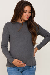 Charcoal Basic Ribbed Long Sleeve Maternity Top