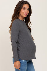 Charcoal Basic Ribbed Long Sleeve Maternity Top