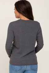 Charcoal Basic Ribbed Long Sleeve Maternity Top