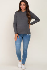 Charcoal Basic Ribbed Long Sleeve Maternity Top