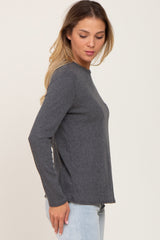 Charcoal Basic Ribbed Long Sleeve Top