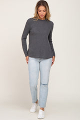 Charcoal Basic Ribbed Long Sleeve Top