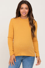 Yellow Basic Ribbed Long Sleeve Maternity Top