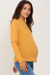 Yellow Basic Ribbed Long Sleeve Maternity Top