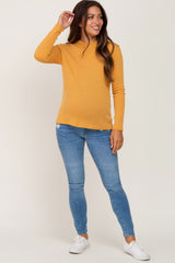 Yellow Basic Ribbed Long Sleeve Maternity Top