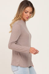 Taupe Basic Ribbed Long Sleeve Top