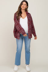 Red Plaid Button Down Maternity Top