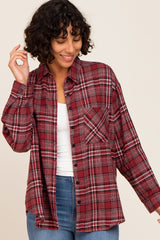 Red Plaid Button Down Maternity Top