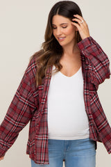 Red Plaid Button Down Maternity Top