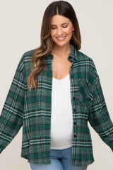 Green Plaid Button Down Maternity Top