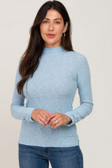 Light Blue Brushed Ribbed Mock Neck Top