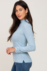 Light Blue Brushed Ribbed Mock Neck Top