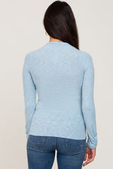 Light Blue Brushed Ribbed Mock Neck Top