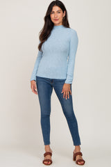 Light Blue Brushed Ribbed Mock Neck Top