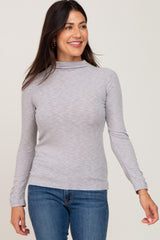 Grey Brushed Ribbed Mock Neck Maternity Top