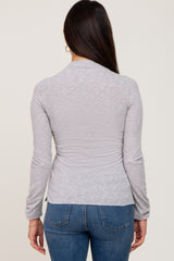 Grey Brushed Ribbed Mock Neck Top