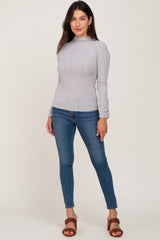 Grey Brushed Ribbed Mock Neck Top